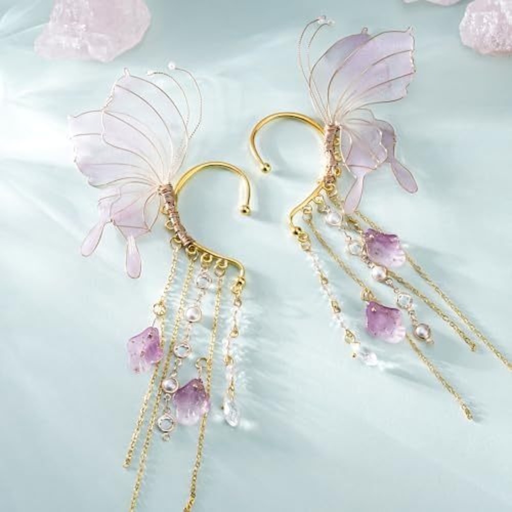 Butterfly Wing Ear Cuffs Iridescent Purple Fairycore Cosplay Earrings NEW